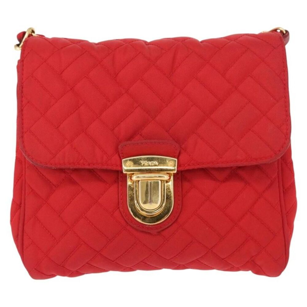 Prada Pushlock Chain Flap Quilted Tessuto Red Nylon Shoulder Bag Bag